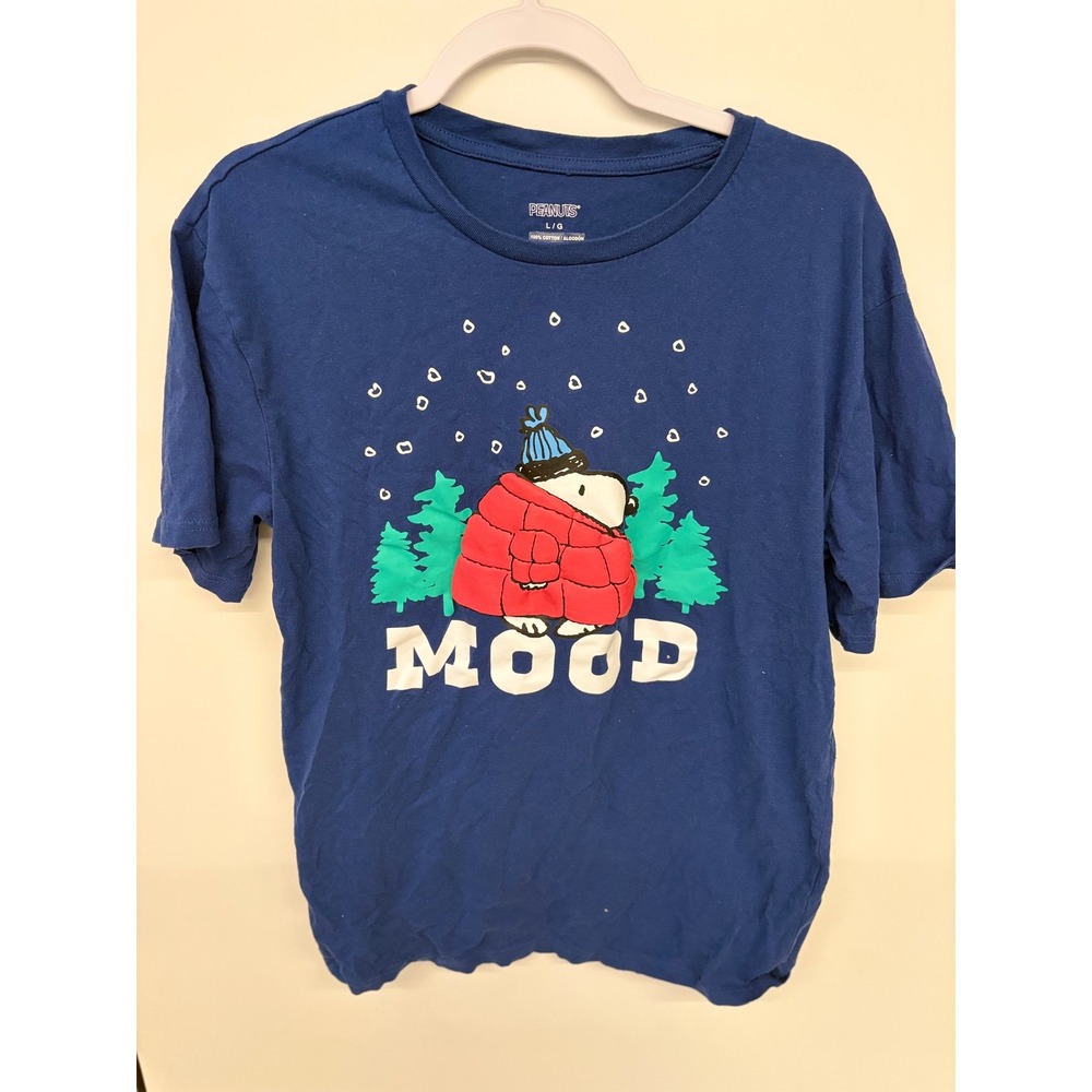 Christmas Snoopy Peanuts  Kidcore Graphic Tee Men Large Blue Holiday Festive